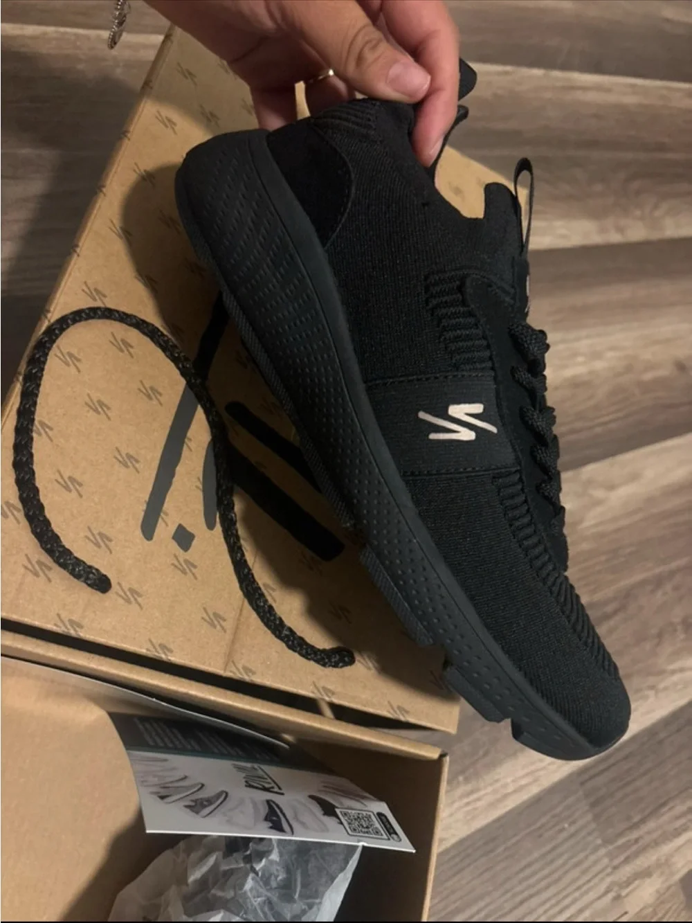 All-Black Knit Athletic Sneakers with White Logo